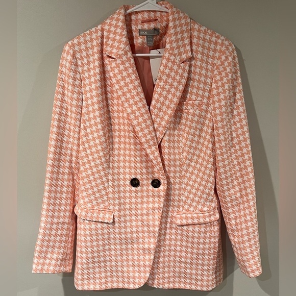 NWT US 8 ASOS Women’s Houndstooth Soft Doubke Breasted Blazer Coat Chic Classic - Picture 1 of 9